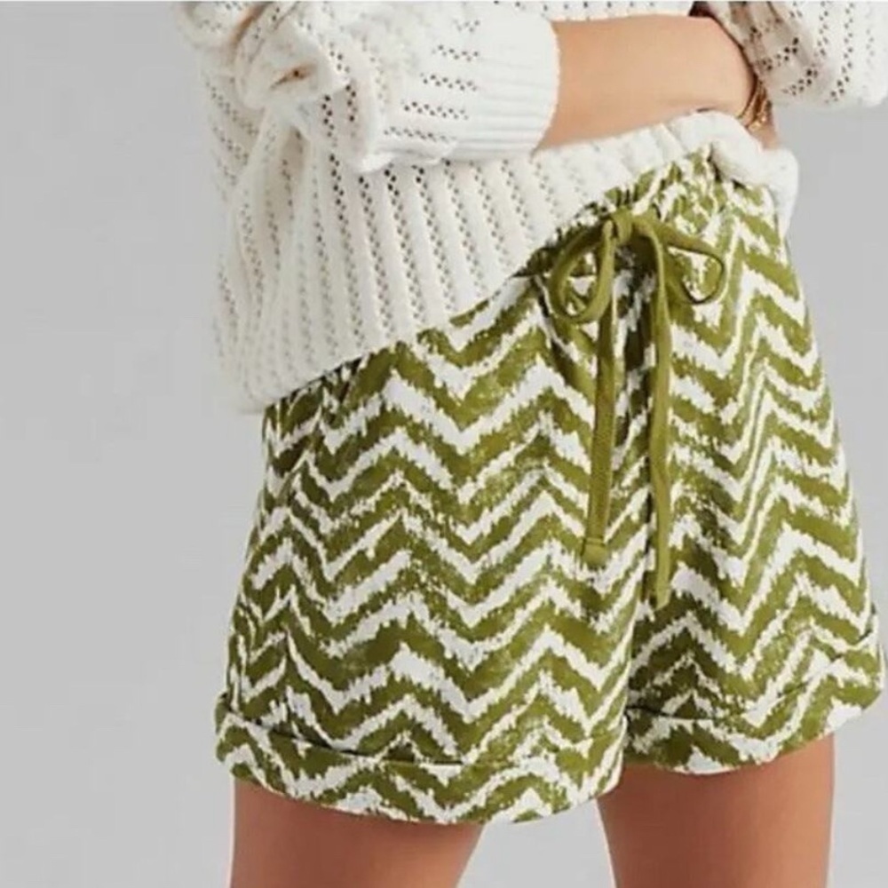 NWT Anthropologie Daily Practice Short Green White Chevron Size M